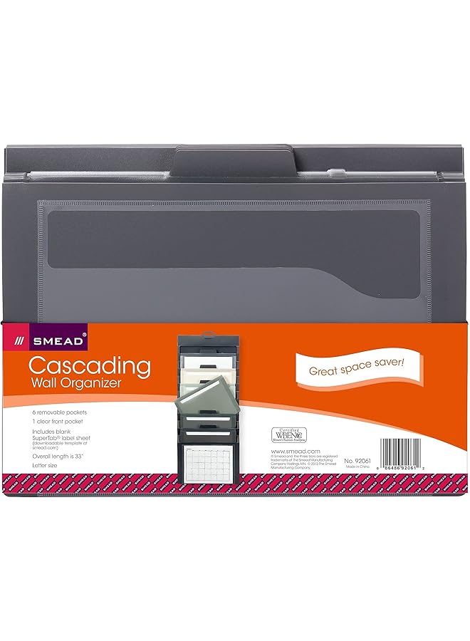 Smead Cascading Wall Organizer 6 Pockets Letter Size Gray Neutral Pockets 92061