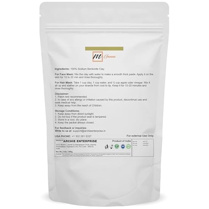 mGanna 100% Natural Sodium Bentonite Clay Powder for Facial Masks, Creams, Body Wraps, Soft Peels and Scrubs and Soap Making 2 LBS / 908 GMS - Image 2