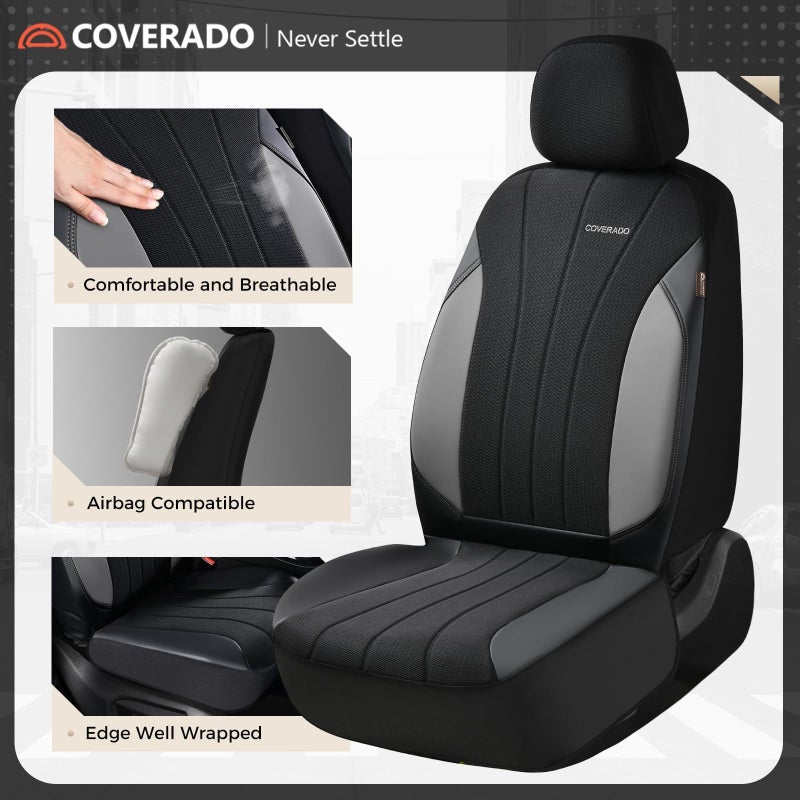 Coverado Automotive Seat Cover Full Set, Front and Rear Seat Covers, Waterproof Leather Seat Covers 5 Seats, Luxury Car Seat Protectors Universal Fit for Most Vehicles, SUV, Truck, Sedan - Image 5
