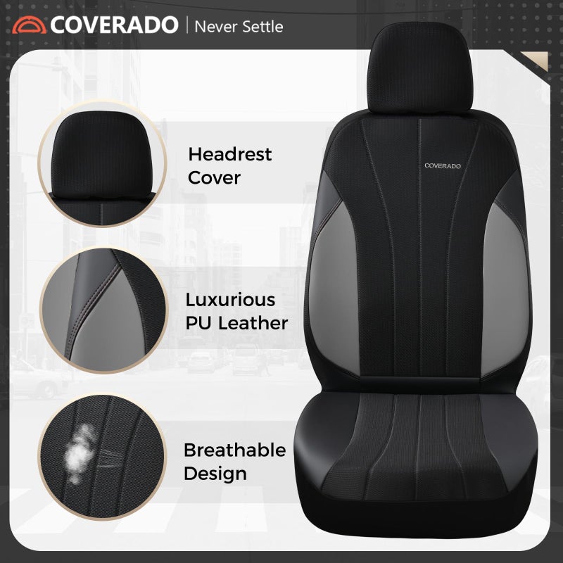 Coverado Automotive Seat Cover Full Set, Front and Rear Seat Covers, Waterproof Leather Seat Covers 5 Seats, Luxury Car Seat Protectors Universal Fit for Most Vehicles, SUV, Truck, Sedan - Image 4