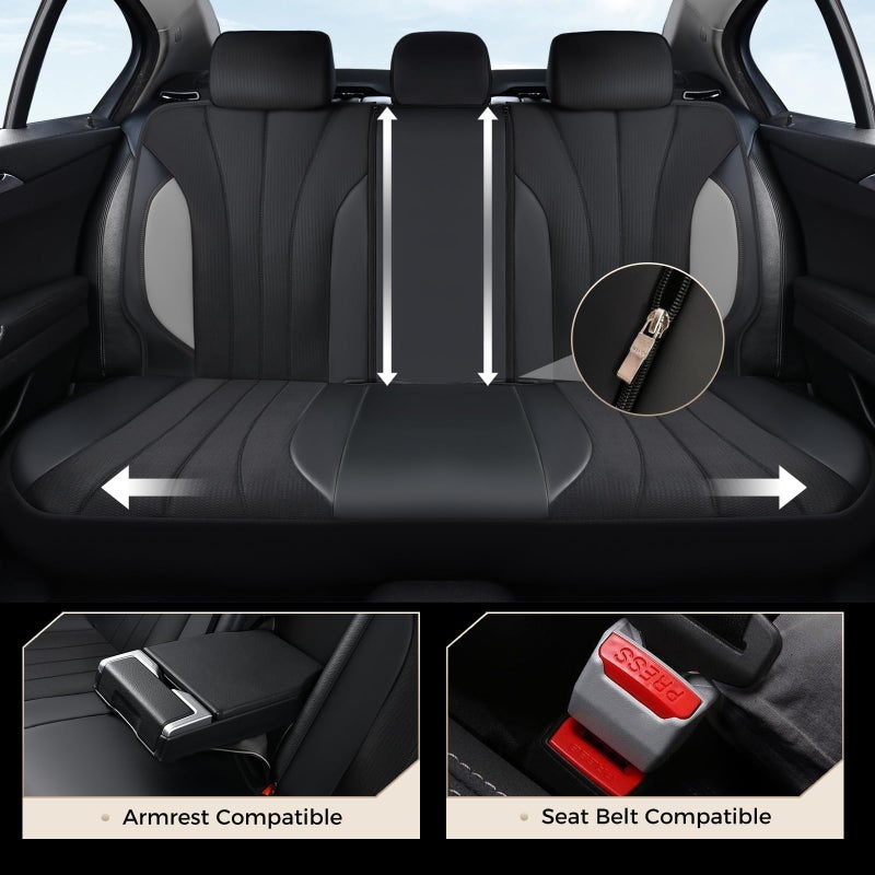 Coverado Automotive Seat Cover Full Set, Front and Rear Seat Covers, Waterproof Leather Seat Covers 5 Seats, Luxury Car Seat Protectors Universal Fit for Most Vehicles, SUV, Truck, Sedan - Image 3