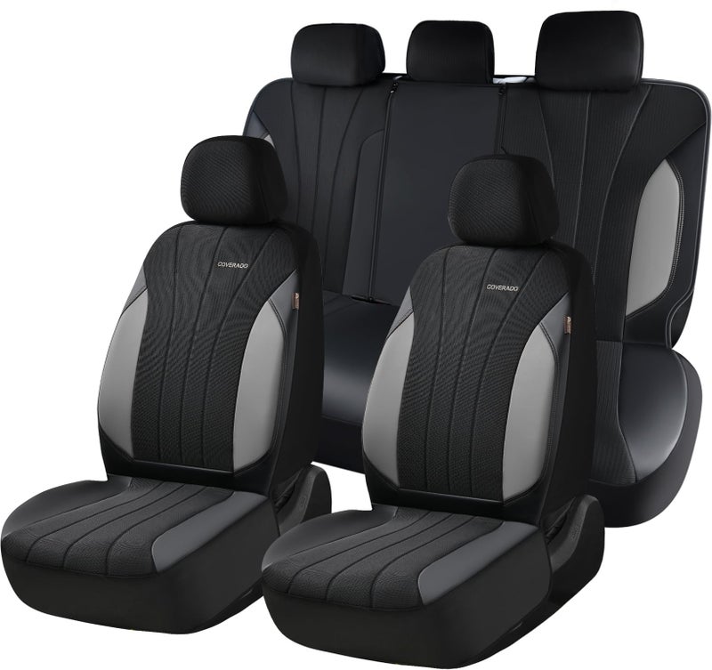 Coverado Automotive Seat Cover Full Set, Front and Rear Seat Covers, Waterproof Leather Seat Covers 5 Seats, Luxury Car Seat Protectors Universal Fit for Most Vehicles, SUV, Truck, Sedan - Image 1