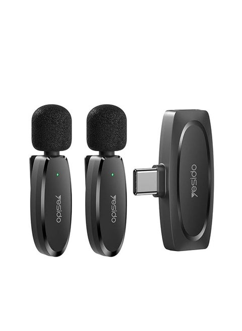 Dual Wireless Microphone, Type-C Connector, Yesido KR13 Black