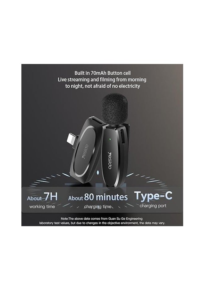Yesido Dual Wireless Microphone, Type-C Connector, Yesido KR13 Black - Image 2