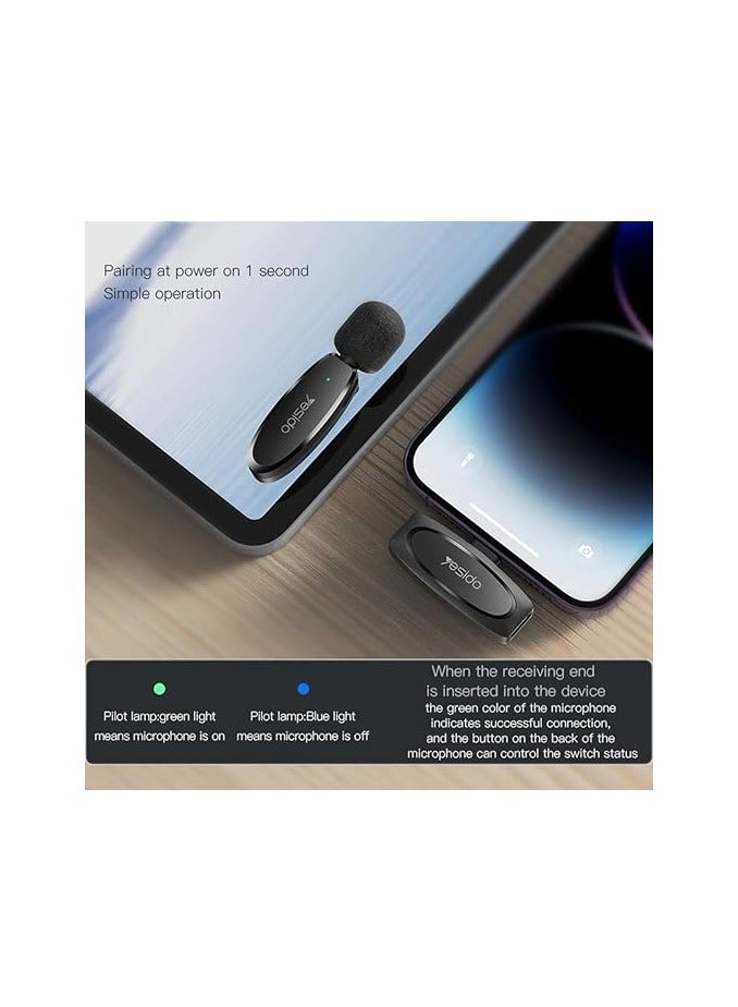 Yesido Dual Wireless Microphone, Type-C Connector, Yesido KR13 Black - Image 5