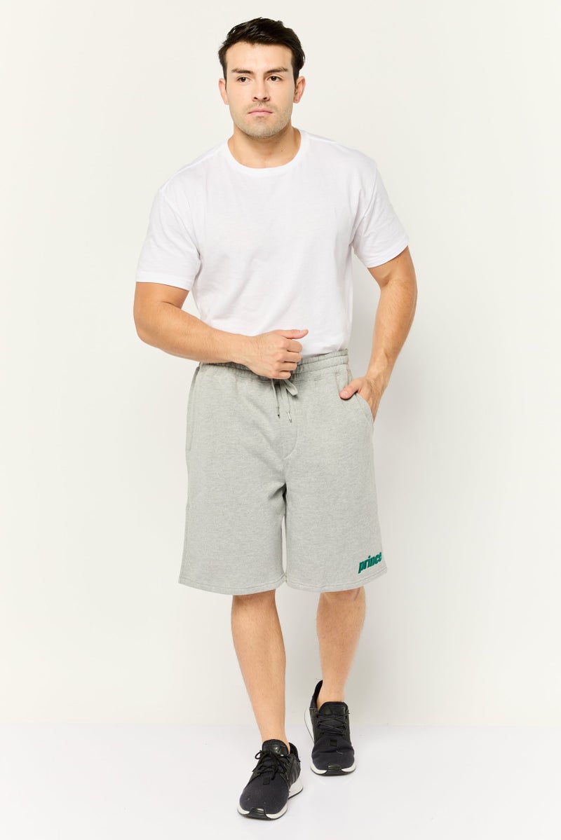 Prince Men Embroidered Logo Basic Shorts, Heather Grey - Image 1