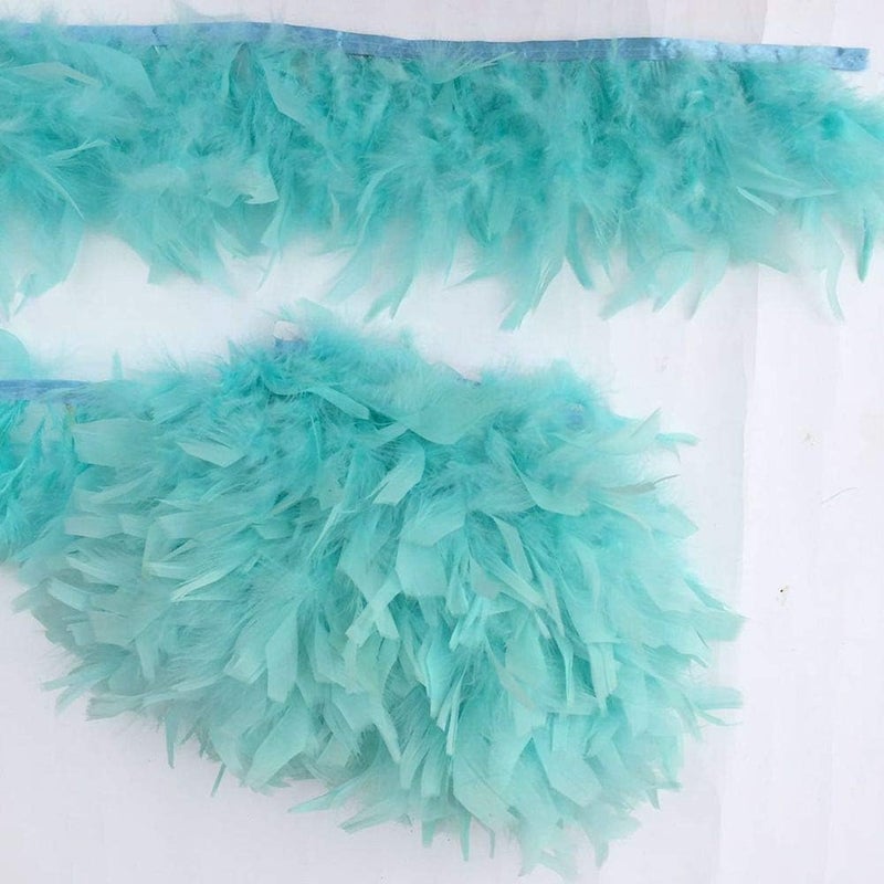 Sowder Turkey Feathers Trim Fringe for Party Wedding Dress Sewing Crafts Costumes Decoration Pack of 2 Yards (Mint Green) - Image 2