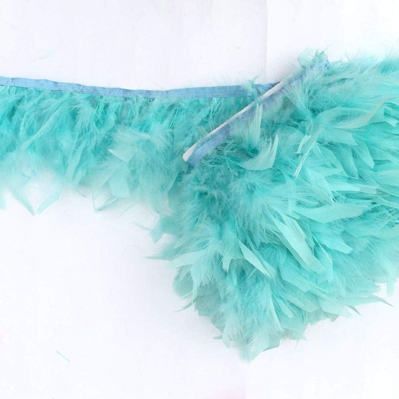 Sowder Turkey Feathers Trim Fringe for Party Wedding Dress Sewing Crafts Costumes Decoration Pack of 2 Yards (Mint Green) - Image 3