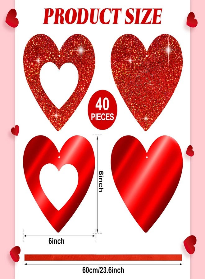 Yookeer مجموعة يوكير من 40 قطعة لتزيين عيد الحب، تتضمن قلوبًا حمراء معلقة، وقلوبًا لامعة متلألئة، وقلوبًا رومانسية معلقة، وزينة قلوب معلقة لحفلات توديع العزوبية وحفلات الزفاف. - Image 2