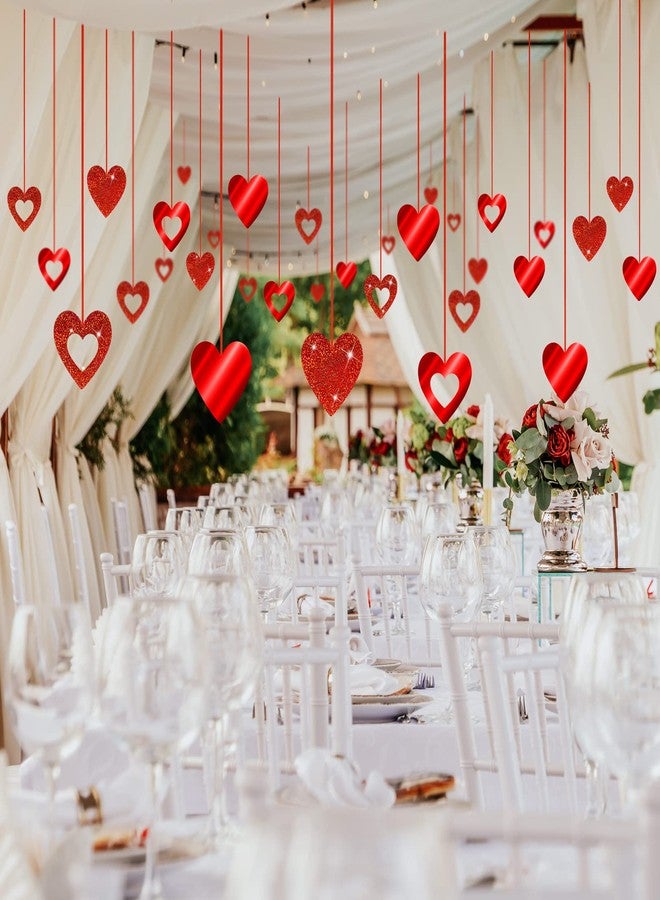 Yookeer مجموعة يوكير من 40 قطعة لتزيين عيد الحب، تتضمن قلوبًا حمراء معلقة، وقلوبًا لامعة متلألئة، وقلوبًا رومانسية معلقة، وزينة قلوب معلقة لحفلات توديع العزوبية وحفلات الزفاف. - Image 4