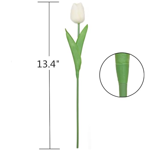 Shine-CO Lighting Shine-Co Lighting Single Stem Real Pu Touched Artificial Tulips 10 Pcs Arrangement Bouquet with Glorious Moral for Home Office Parties (White) - Image 4
