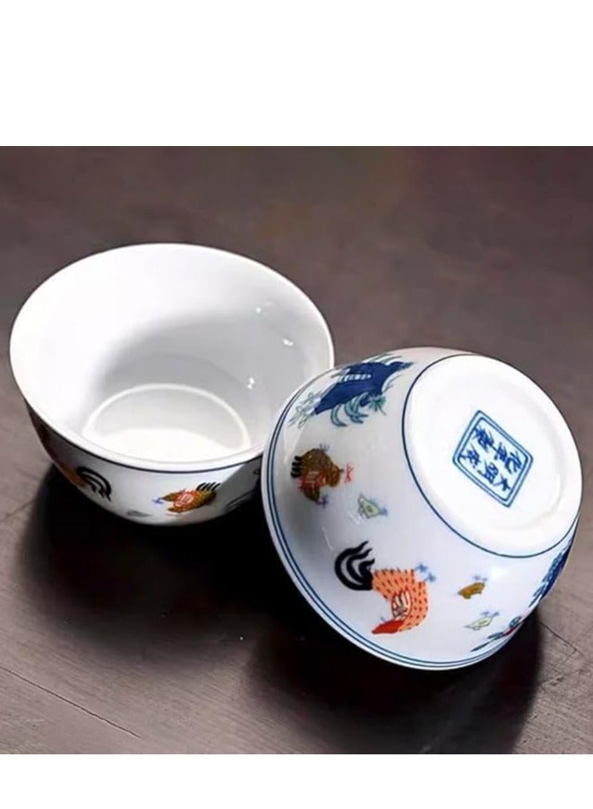 كوب دجاج خزفي صيني 2 قطع، أكواب شاي بورسلين تقليد لطقم الشاي الملكي الصيني القديم من عهد مينغ، طقم شاي كونغ فو ساحر الجمال - Image 1