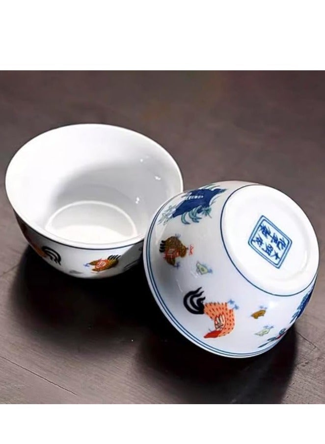 كوب دجاج خزفي صيني 2 قطع، أكواب شاي بورسلين تقليد لطقم الشاي الملكي الصيني القديم من عهد مينغ، طقم شاي كونغ فو ساحر الجمال - Image 2