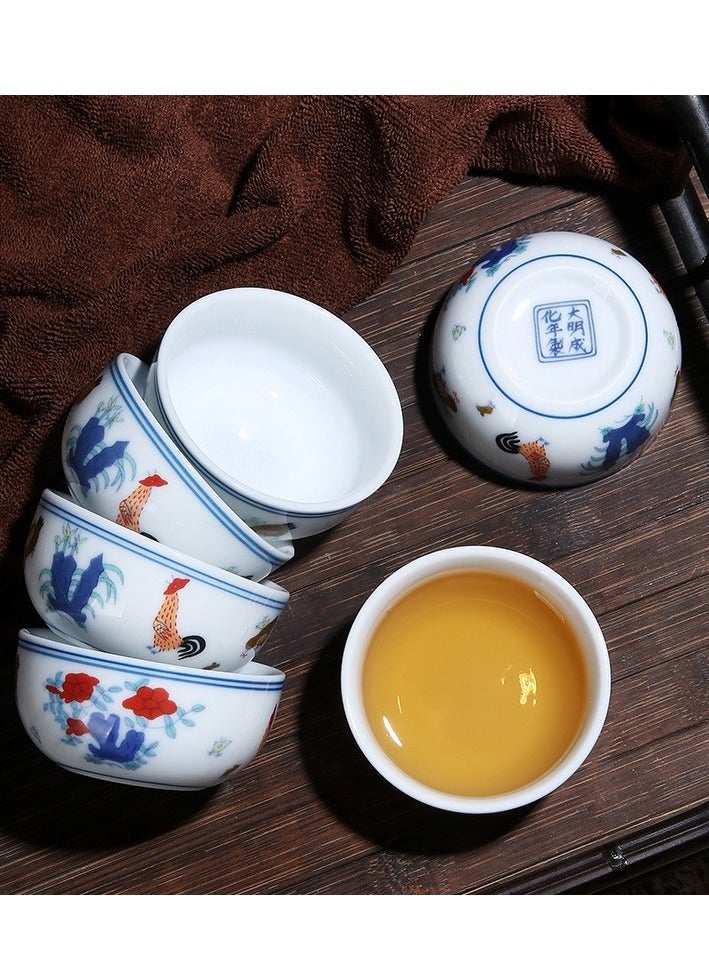 كوب دجاج خزفي صيني 2 قطع، أكواب شاي بورسلين تقليد لطقم الشاي الملكي الصيني القديم من عهد مينغ، طقم شاي كونغ فو ساحر الجمال - Image 3