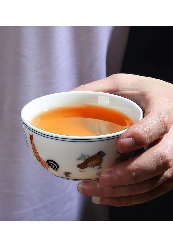 كوب دجاج خزفي صيني 2 قطع، أكواب شاي بورسلين تقليد لطقم الشاي الملكي الصيني القديم من عهد مينغ، طقم شاي كونغ فو ساحر الجمال - Image 4
