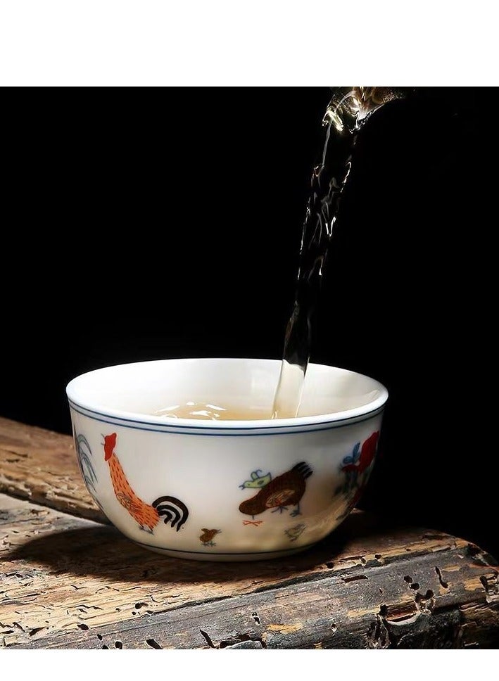 كوب دجاج خزفي صيني 2 قطع، أكواب شاي بورسلين تقليد لطقم الشاي الملكي الصيني القديم من عهد مينغ، طقم شاي كونغ فو ساحر الجمال - Image 5
