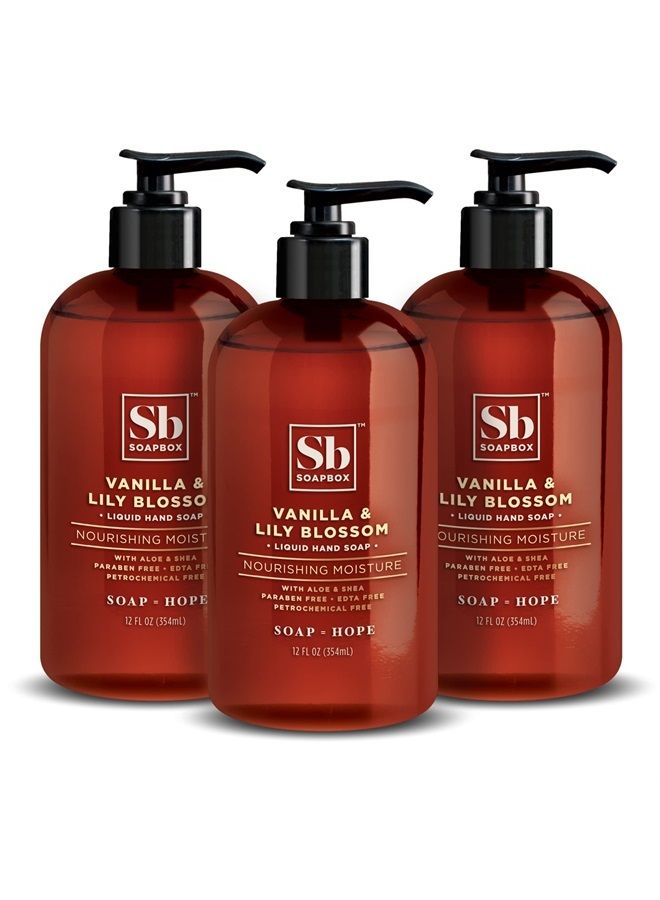 Soapbox Liquid Hand Soap, Vanilla & Lily Blossom - Gentle, Moisturizing Hand Cleanser, Vegan, Cruelty Free Hand Soap for Bathroom and Kitchen, 12oz Pump Bottles (Pack of 3) - Image 1