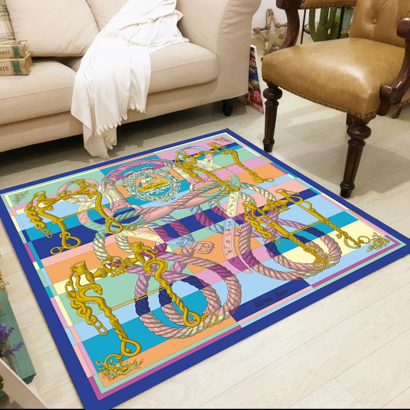 European Style Square Living Room Rug - Full-coverage Sofa Blanket, Washable and Customizable