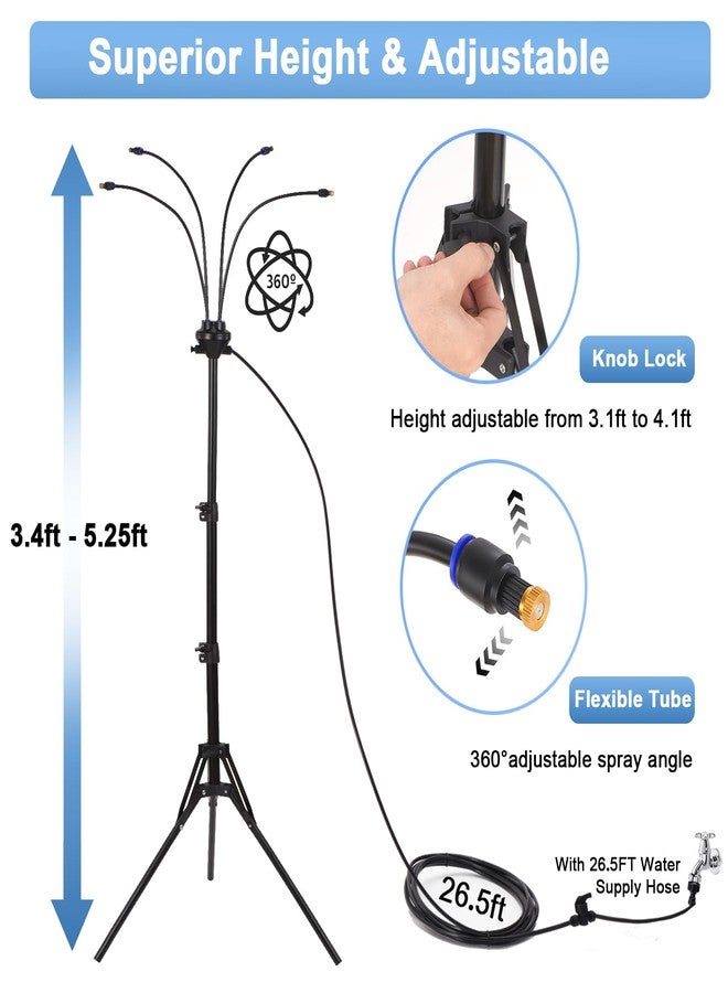 BYIUA Standing Misters for Outside Patio, Adjustable 5.25FT Misting Cooling System with 26.5FT Water Supply Line, Portable Outdoor Mist Hose for Backyard, Garden, Pool, Tanning, BBQ, and Water Playing - Image 2