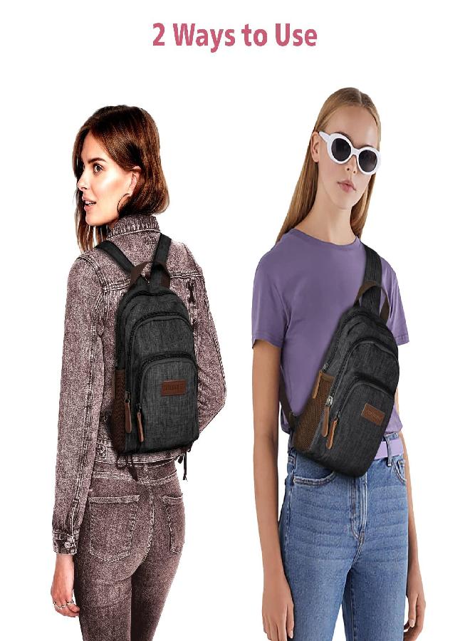 Packism Sling Bag, PACKISM Adjustable Straps Sling Backpack, Multiple Compartment Pockets Crossbody Bags for Women, Multi-purpose Backpack Purse, Black - Image 3
