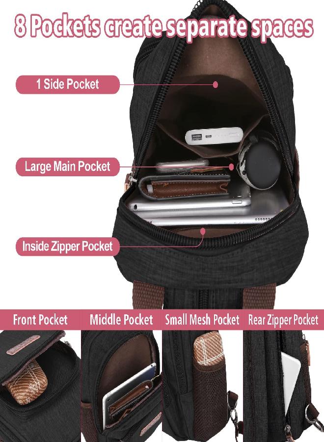 Packism Sling Bag, PACKISM Adjustable Straps Sling Backpack, Multiple Compartment Pockets Crossbody Bags for Women, Multi-purpose Backpack Purse, Black - Image 4