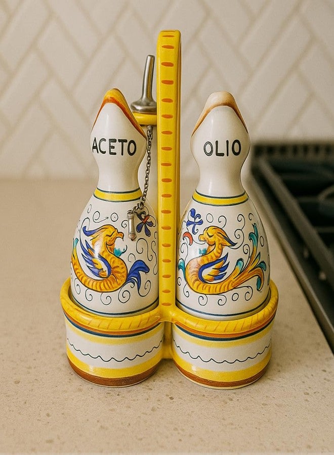 Gute Deruta Italy Raffaellesco Oil & Vinegar Set | 1 Piece 5.5 x 7 x 3.9 Inch | Handcrafted & Handpainted Italian Ceramics | Authentic Pottery Handmade Cruet Kitchen Serving Decor Renaissance Art Home Gift - Image 3