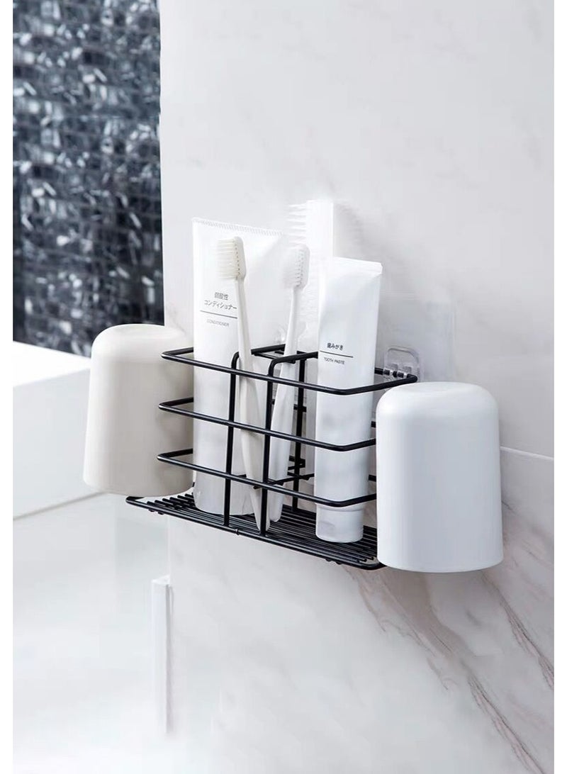 هايدو فرشاة الأسنان الحديدية المثبتة على الحائط خالية من اللكمة رف تخزين طاولة قابلة للفصل لمنظم أدوات الأسنان في الحمام حامل متعدد الوظائف الإبداعي الأسود - Image 1