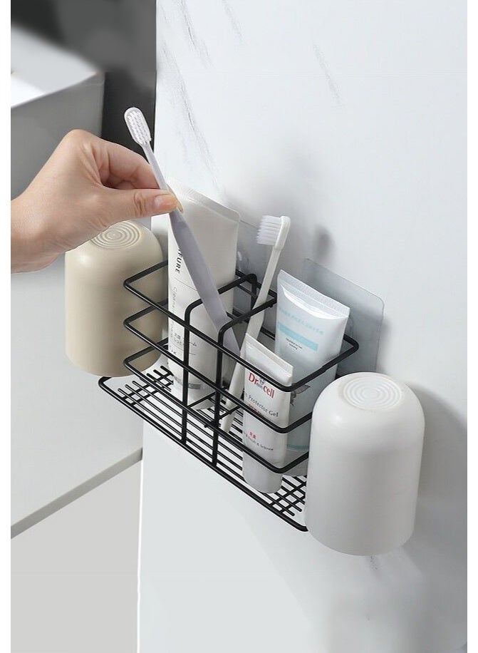 هايدو فرشاة الأسنان الحديدية المثبتة على الحائط خالية من اللكمة رف تخزين طاولة قابلة للفصل لمنظم أدوات الأسنان في الحمام حامل متعدد الوظائف الإبداعي الأسود - Image 4