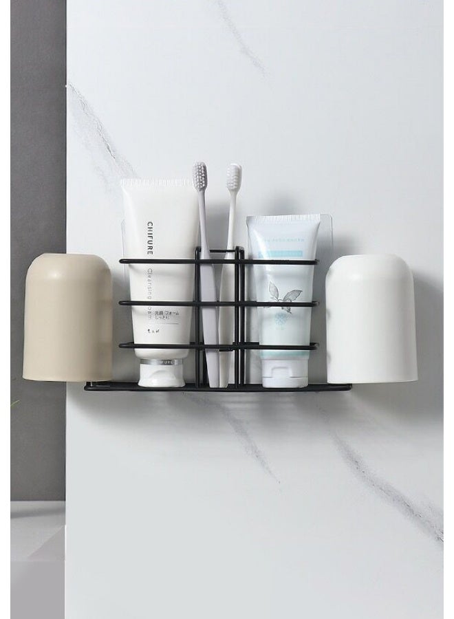 هايدو فرشاة الأسنان الحديدية المثبتة على الحائط خالية من اللكمة رف تخزين طاولة قابلة للفصل لمنظم أدوات الأسنان في الحمام حامل متعدد الوظائف الإبداعي الأسود - Image 3