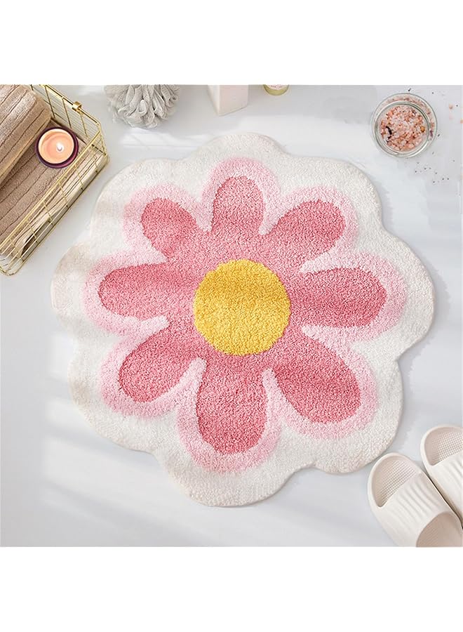erorex Bathroom Rug 60X60Cm Ultra Soft And Absorbent Flower Bath Rug Cute Flower Shaped Bathroom Rugs Machine Washable Bathroom Mats Floor Mat Bathroom For Bedroom Shower Living Room Pink - Image 1