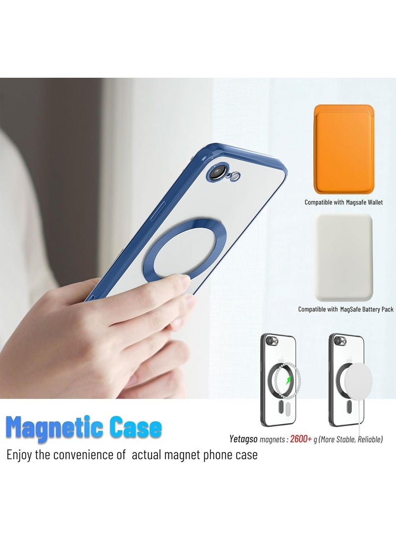 دبليو تيك أبل ايفون 16e 5G 2025 Magsafe PU غطاء جراب ثقب الشفاه الفاخرة - شفاف / أزرق كحلي - Image 4