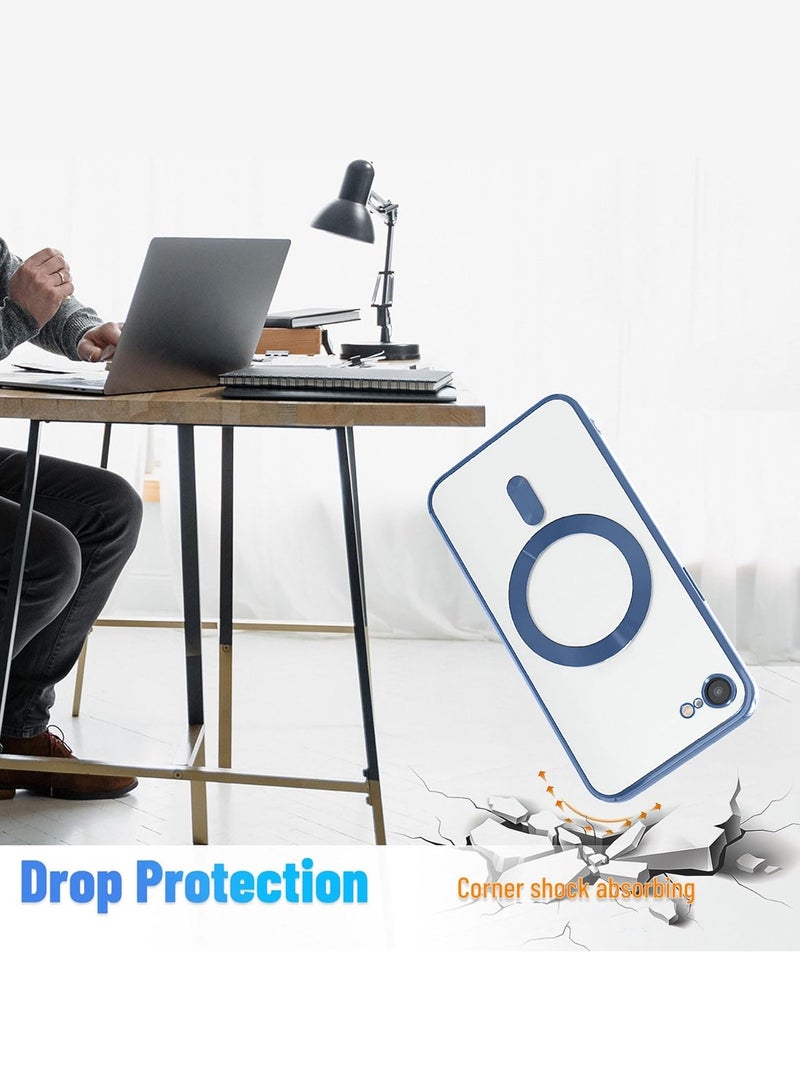 دبليو تيك أبل ايفون 16e 5G 2025 Magsafe PU غطاء جراب ثقب الشفاه الفاخرة - شفاف / أزرق كحلي - Image 5