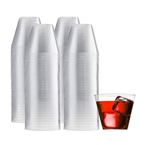 Munfix 100 Clear Plastic Cups 9 Oz Old Fashioned Tumblers Fancy Disposable Wedding Party Cups Recyclable and BPAFree
