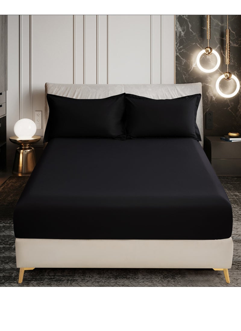 Donetella Bedding Fitted Sheet - Fits 120x200 Cm Bed For Twin Bed 2 Pcs (1 Fitted Sheet and 1 Pillowcase) - 30 Cm Deep Pocket - Solid Bed Sheet  - Image 1