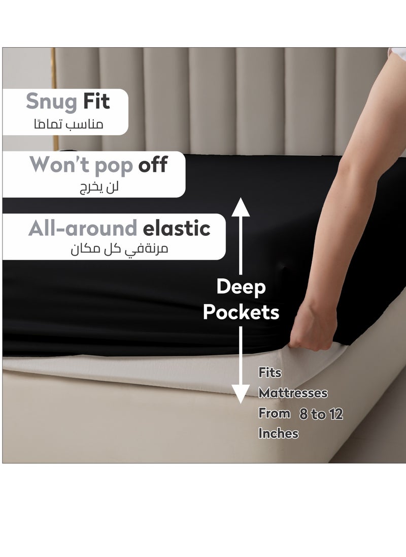 Donetella Bedding Fitted Sheet - Fits 120x200 Cm Bed For Twin Bed 2 Pcs (1 Fitted Sheet and 1 Pillowcase) - 30 Cm Deep Pocket - Solid Bed Sheet  - Image 2
