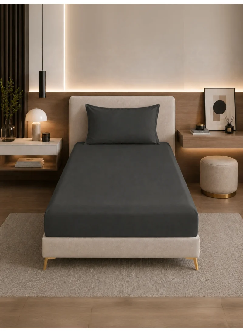 Bedding Fitted Sheet - Fits 120x200 Cm Bed For Twin Bed 2 Pcs (1 Fitted Sheet and 1 Pillowcase) - 30 Cm Deep Pocket - Solid Bed Sheet