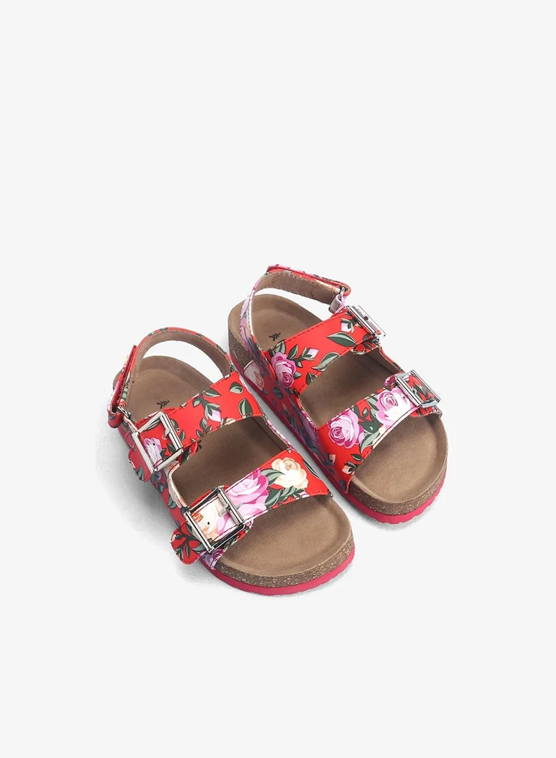Pine Kids Pine Kids Casual Wear Sandals with Velcro Belt Closure Floral Print - Red