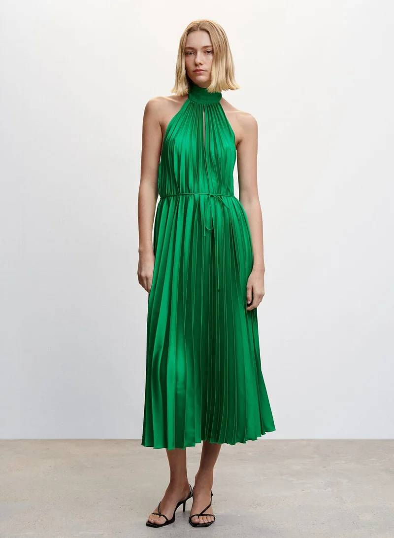 MANGO Halter Neck Plisse Dress