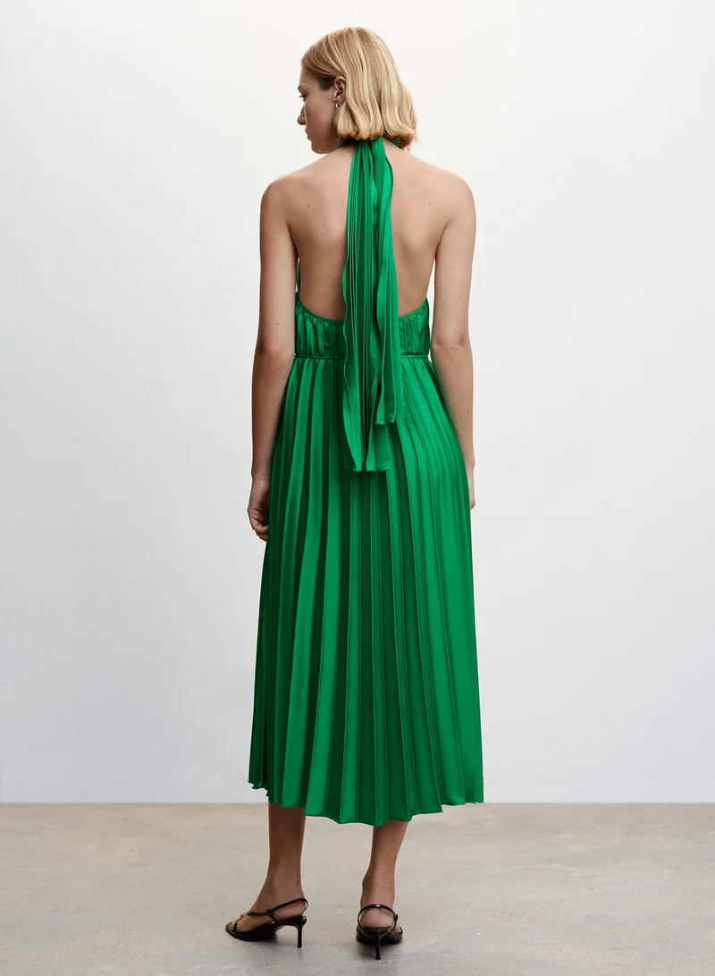 MANGO Halter Neck Plisse Dress