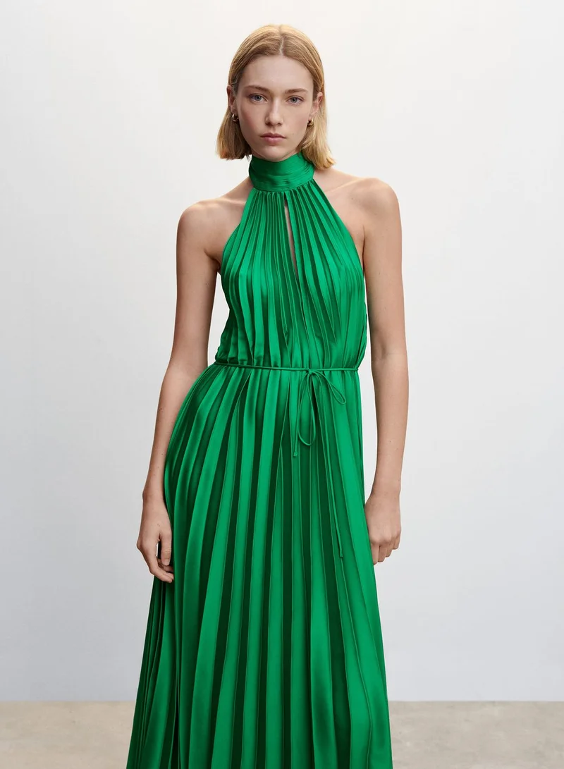MANGO Halter Neck Plisse Dress