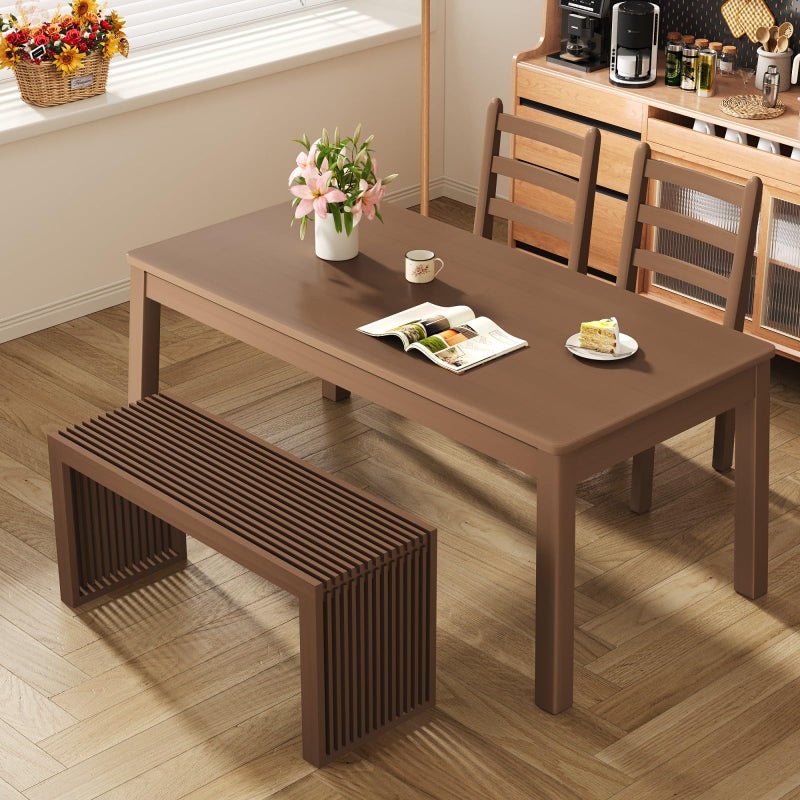 APRTAT Bamboo Dining Bench, 35 inch Farmhouse Decor Indoor Kitchen Table Bench, Entryway Shoe Rack Bench, Outdoor Bench, Solid Bamboo Benches for Living Room, Hallway, Bedroom, Bathroom (Brown, Long) - Image 4