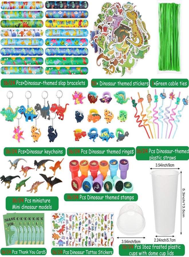 Qilery 267 Pcs Mermaid Party Unicorn Party Dinosaur Party Shark Party Favors Includes Plastic Cup with Lid Straw Keychain Bracelet Ring Stamper Stickers Tag For Party Favors Piñata Filling (Dinosaur) - Image 2