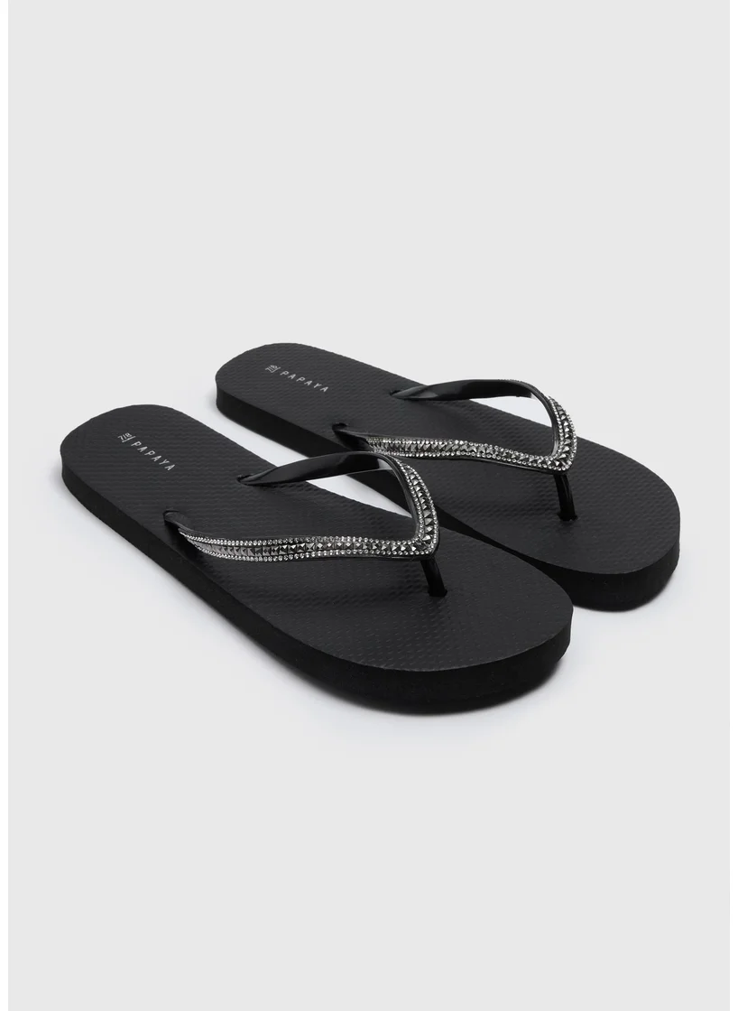 Matalan Black Diamante Flip Flops