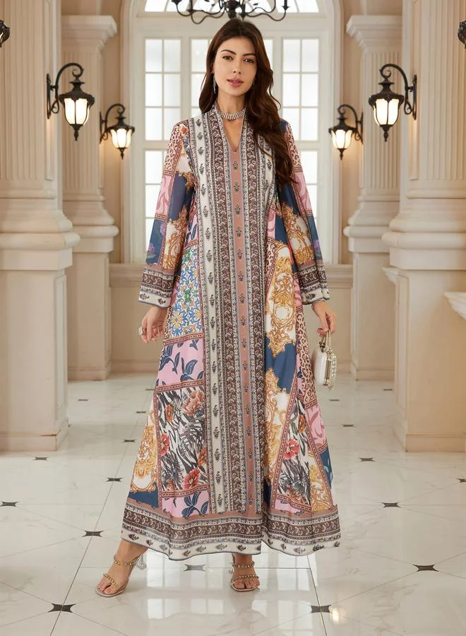 Take Two Women Printed V-Neck A-Line Jalabiya