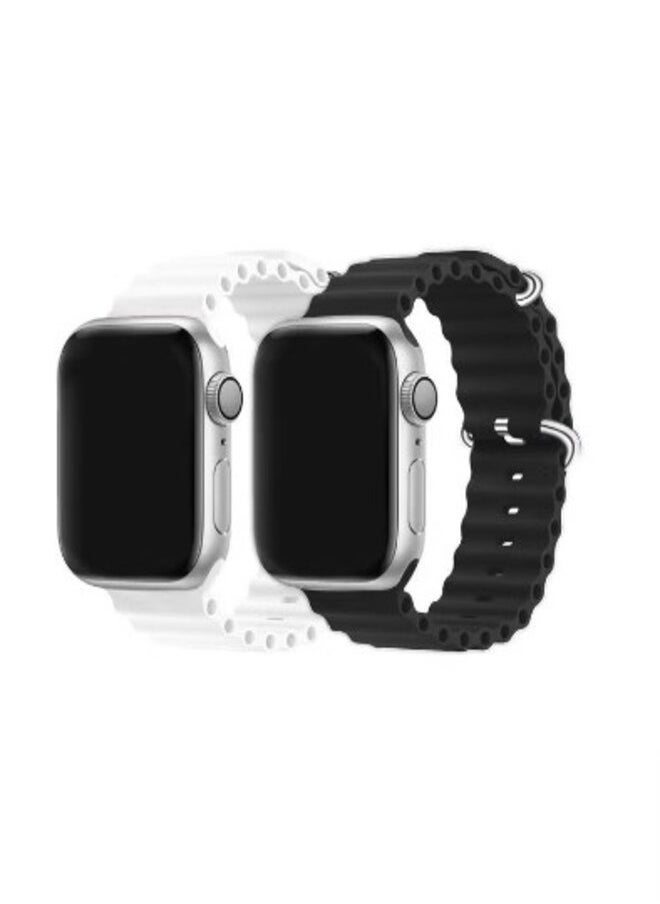 Generic - 2Pack for Apple Watch Ocean Band 49mm 45mm 44mm 42mm Soft Silicone Loop Strap for iWatch Series Ultra/8/7/SE/6/5/4/3/2/1 Black/White - Image 1