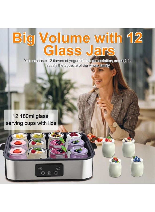 YQLIFE Yogurt Maker - 2160ml Digital Yogurt Maker Machine with 12 Jars Adjustable Temperature 48H Time Control for Fresh Homemade Yogurt Dessert, Led Display Multi-Function Electric Yogurt Machine - Image 2