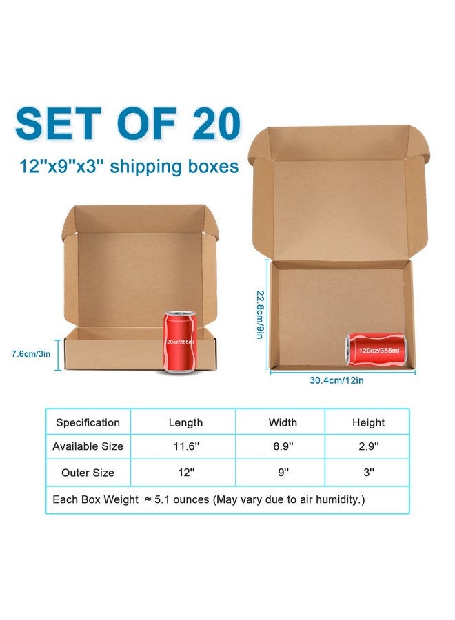 DUZCLI 12X9X3 Shipping Boxes Set Of 20 Medium Kraft Corrugated Cardboard Boxes For Small Business Supplies Packaging Packing Boxes Mailer Boxes And Gift Box - Image 2