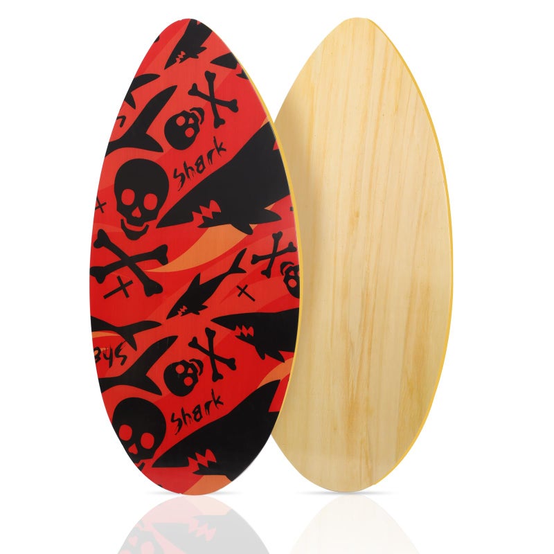 YOJOR Skimboard 35 Inch Skim Boards for Beach Adults Kids High Gloss Coat Wooden Skim Board for Beginners Durable Lightweight Wood Body Board Black Skull - Image 2