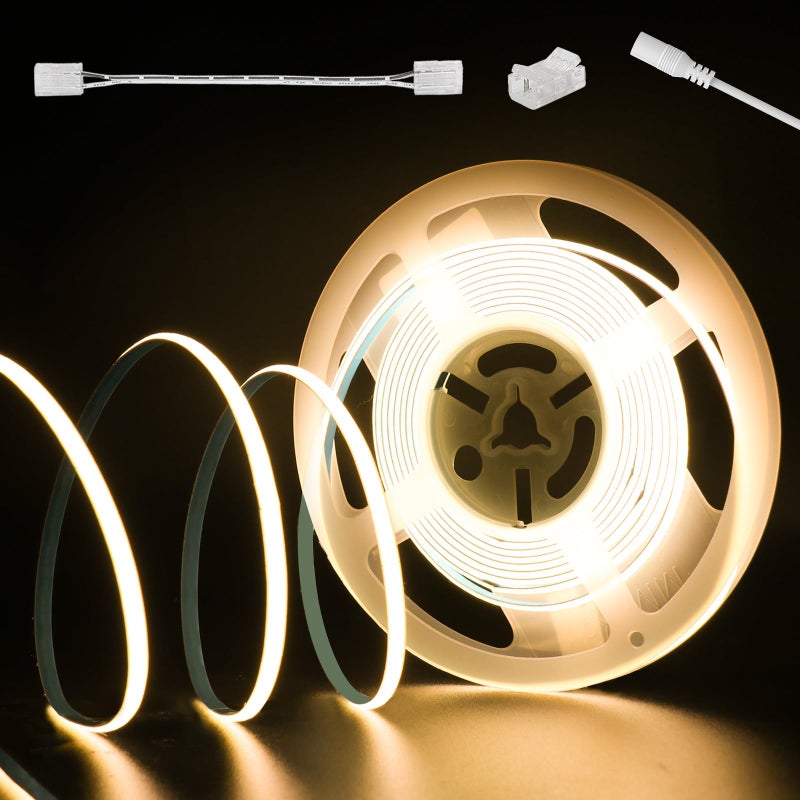 PAUTIX 5mm COB LED Strip Light 16.4ft/5m 2700K Warm White 504 LEDs/m,5000lm CRI90+ Super Bright DC24V Flexible LED Tape for Cabinet Home DIY Lighting Projects(Power Supply Not Included) - Image 1