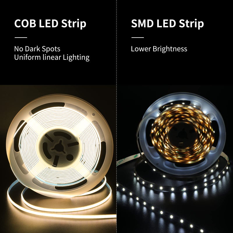 PAUTIX 5mm COB LED Strip Light 16.4ft/5m 2700K Warm White 504 LEDs/m,5000lm CRI90+ Super Bright DC24V Flexible LED Tape for Cabinet Home DIY Lighting Projects(Power Supply Not Included) - Image 3